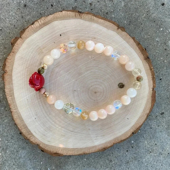 🌹 Handmade Pink opal + Citrine + Aura Quartz + Agate Bracelet ✨ - Picture 3 of 4